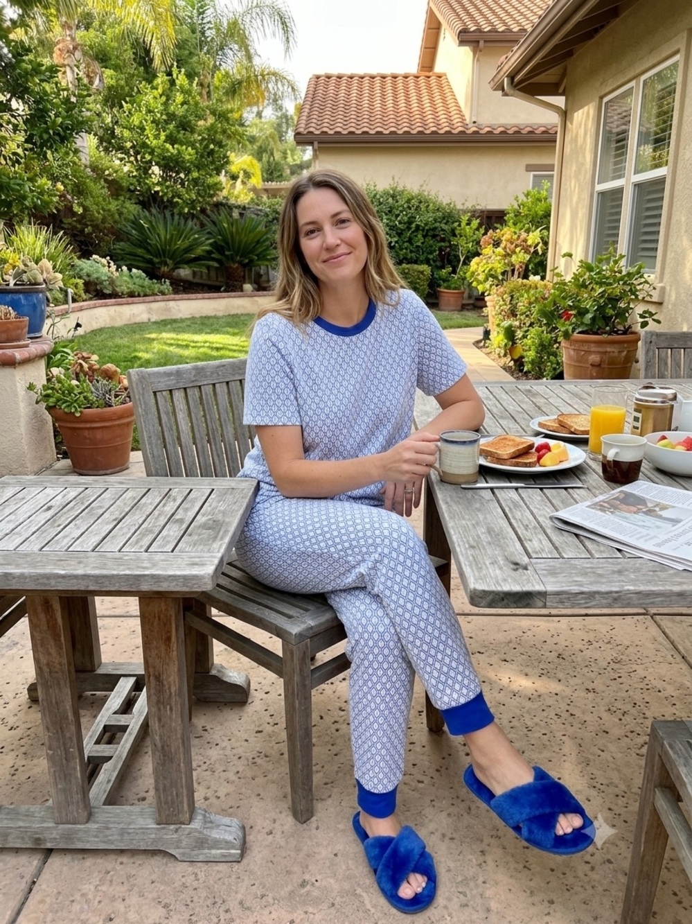 Modcloth Blue & White Geometric Pajama Set